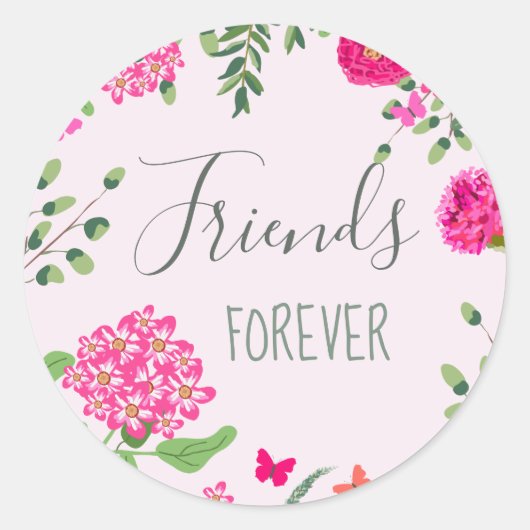 Sticker Rond Friends Forever fleurs et papillons lumineux (Devant)