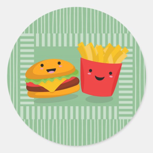 Sticker Rond Fries de hamburger de cuisine rapide (Devant)