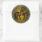 Sticker Rond Friesian Folk étalon noir / beauté, neige, or (Sac)