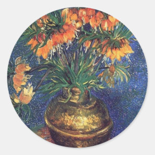 Sticker Rond Fritillaires dans un vase de cuivre par Van Gogh