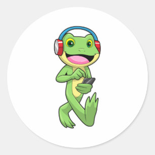 Sticker Rond Frog à la musique avec casque