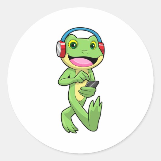 Sticker Rond Frog à la musique avec casque (Devant)