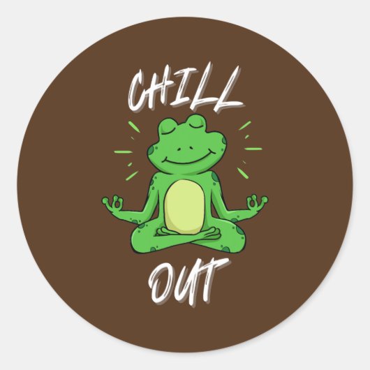 Sticker Rond Frog Chill Out Funny Yoga & méditation Cadeau (Devant)