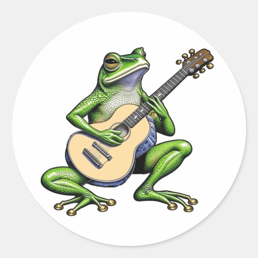 Sticker Rond Frog drôle Jouer de la guitare (Devant)