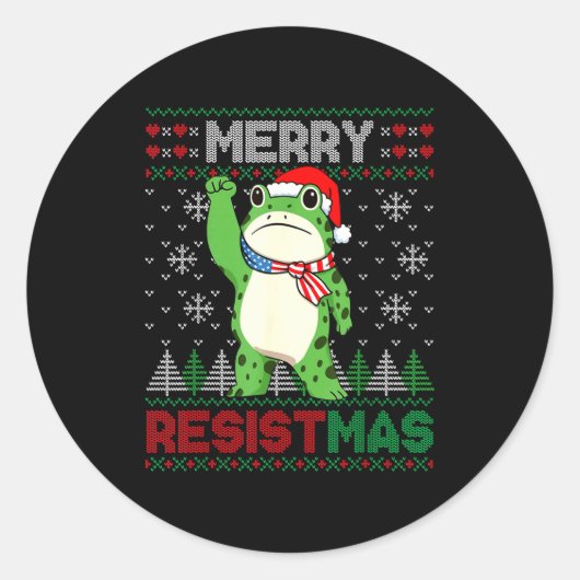 Sticker Rond Frog Retro Merry Resistmas Funny Litical Ugly Chri (Devant)