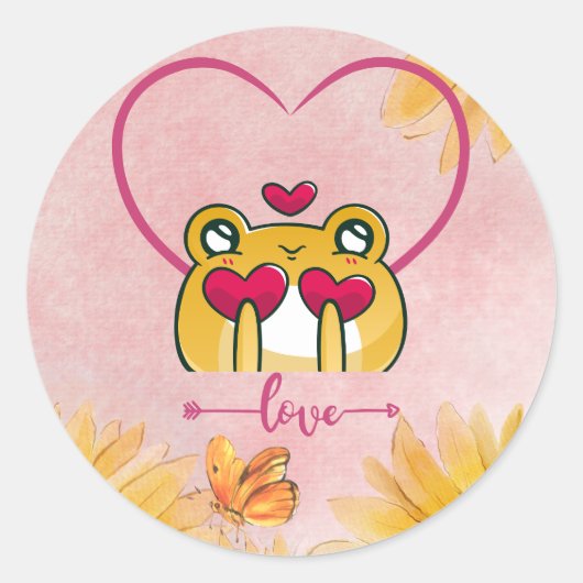 Sticker Rond Froggy Love : Hopping Hearts (Devant)