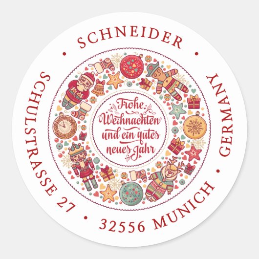Sticker Rond Frohe Weihnachten German Adresse de retour (Devant)