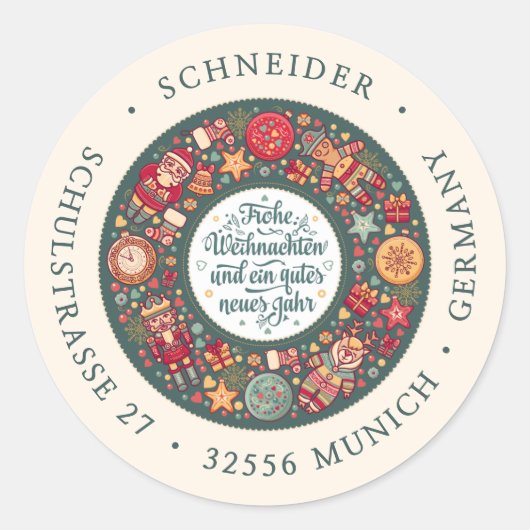 Sticker Rond Frohe Weihnachten German Green Adresse de retour (Devant)