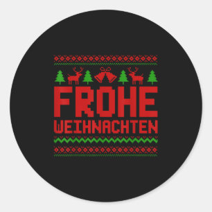 Sticker Rond Frohe Weihnachten Joyeux Noël En Allemand Drôle