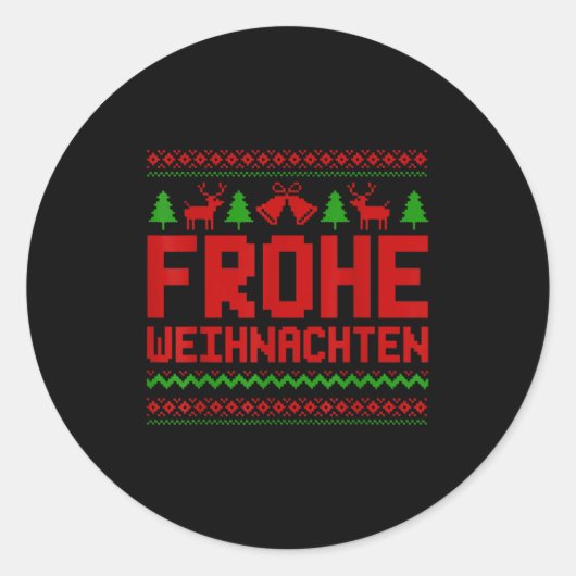 Sticker Rond Frohe Weihnachten Joyeux Noël En Allemand Drôle (Devant)
