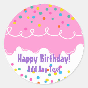 Sticker Rond Froid de gâteau rose d'anniversaire