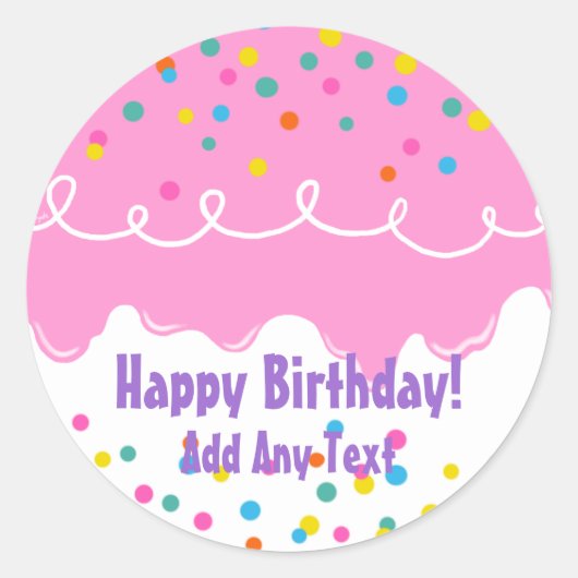 Sticker Rond Froid de gâteau rose d'anniversaire (Devant)