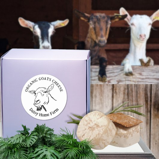 Sticker Rond Fromage de chèvre Nom commercial Noir et blanc