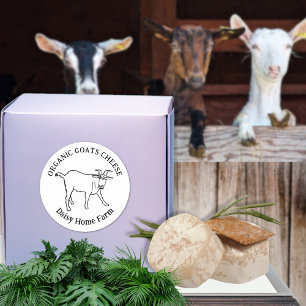 Sticker Rond Fromage de chèvre Nom commercial Simple Noir et bl