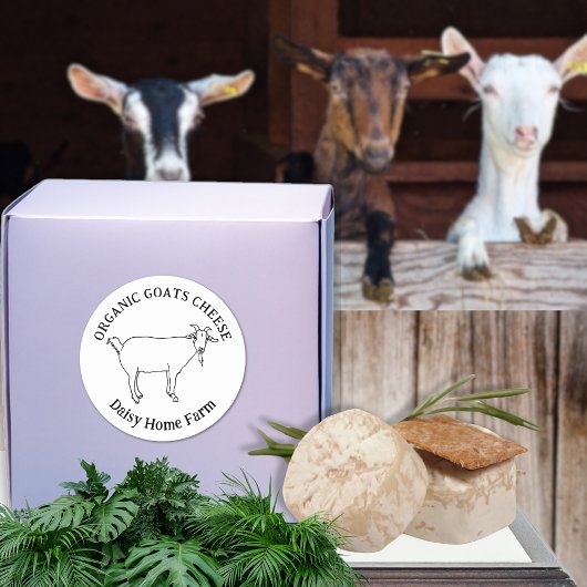 Sticker Rond Fromage de chèvre Nom commercial Simple Noir et bl