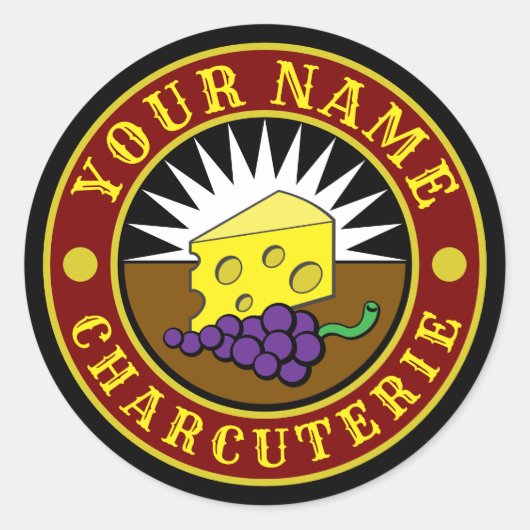 Sticker Rond Fromages et raisins Charcuterie Logo Modèle (Devant)