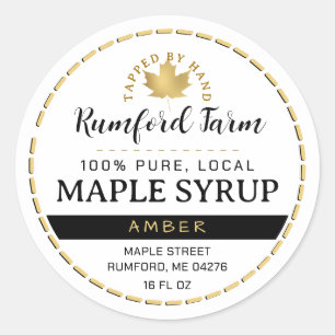 Sticker Rond Frontal pointillé Feuille d'or Sirop d'érable trad