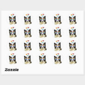 Sticker Rond Frontière Collie Chien avec Coeurs Saint-Valentin (Feuille)