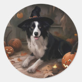 Sticker Rond Frontière Collie Citrouilles Halloween effroi (Devant)
