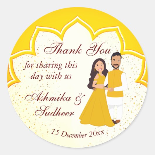 Sticker Rond Frontière indienne jaune pour haldi commun merci (Devant)