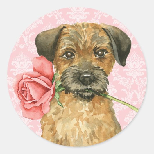 Sticker Rond Frontière Rose de Valentine Terrier (Devant)