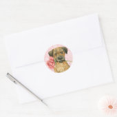 Sticker Rond Frontière Rose de Valentine Terrier (Enveloppe)