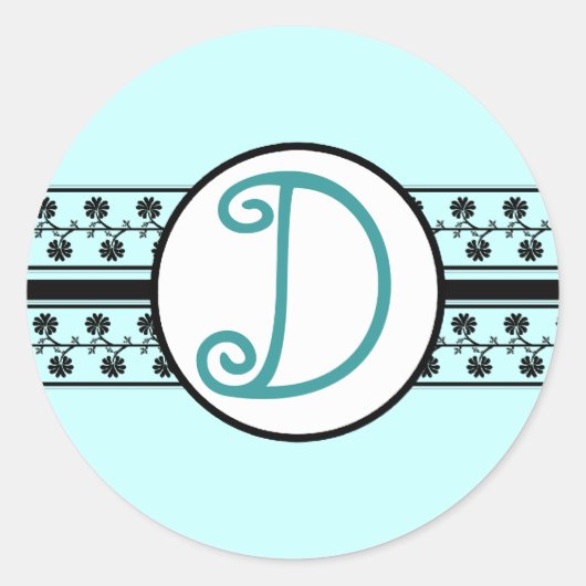 Sticker Rond Frontières Mariages Monogrammes Aqua Blue (Devant)