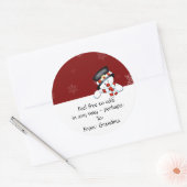 Sticker Rond Frostie sur rouge avec des flocons blancs (Enveloppe)