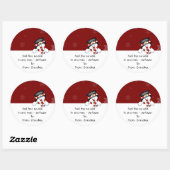 Sticker Rond Frostie sur rouge avec des flocons blancs (Feuille)