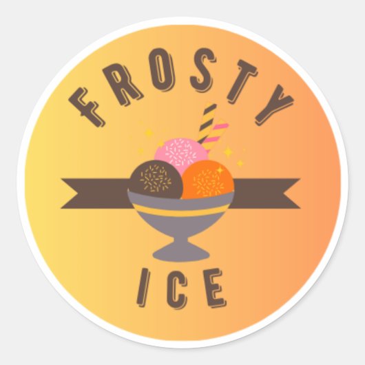 Sticker Rond Frosty Ice – Retro Ice Cream Sundae Logo (Devant)