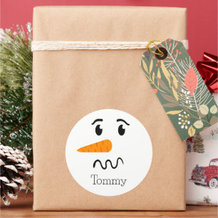 Sticker Rond Frosty, le Snowman, face confuse