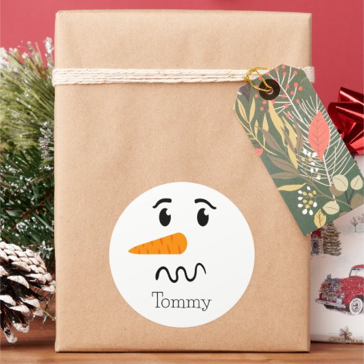 Sticker Rond Frosty, le Snowman, face confuse (vacances)