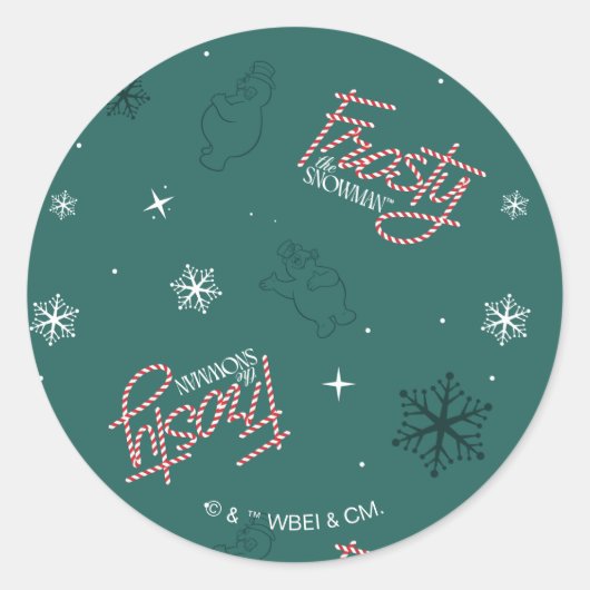 Sticker Rond Frosty Snowman Green Snowflake Motif (Devant)