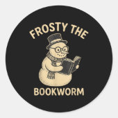 Sticker Rond Frosty The Bookworm Snowman Reading (Devant)