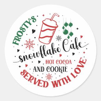 Sticker Rond Frosty's Snowflake Cafe Hot Cocoa and Co