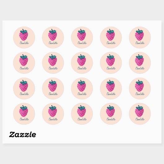 Sticker Rond Fruit aux fraises mûre Nom personnalisé (Feuille)