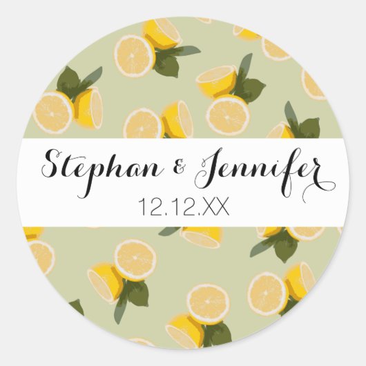 Sticker Rond Fruit citron jaune sur citron vert pâle (Devant)