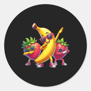 Sticker Rond Fruit Dabbing Jaune Banane Et Fraise D