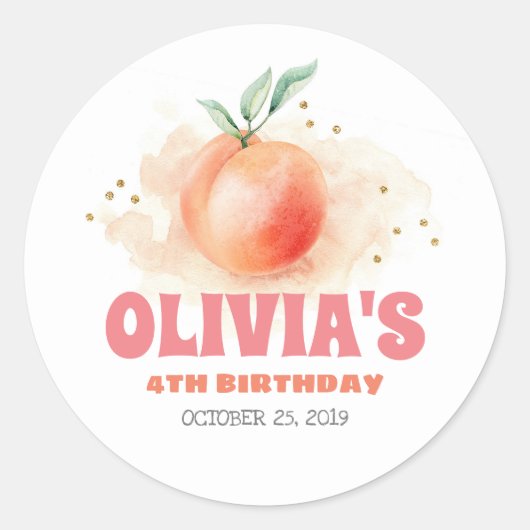 Sticker Rond Fruit de Pêche Petite Cutie Fête Anniversaire (Devant)