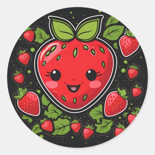Sticker Rond Fruit fraise souriant (Devant)