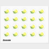 Sticker Rond Fruit jaune citron Aquarelle Citrus été (Feuille)