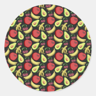 Sticker Rond Fruit motif transparent   fruits tropicaux colorés
