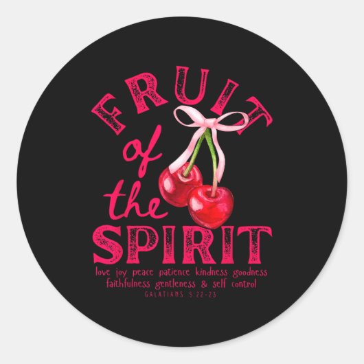 Sticker Rond Fruit Of The Spirit Christian Coquette Pink Bow Ch (Devant)
