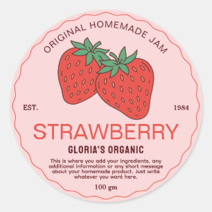 Sticker Rond Fruit vintage confiture de fraise Produit maison