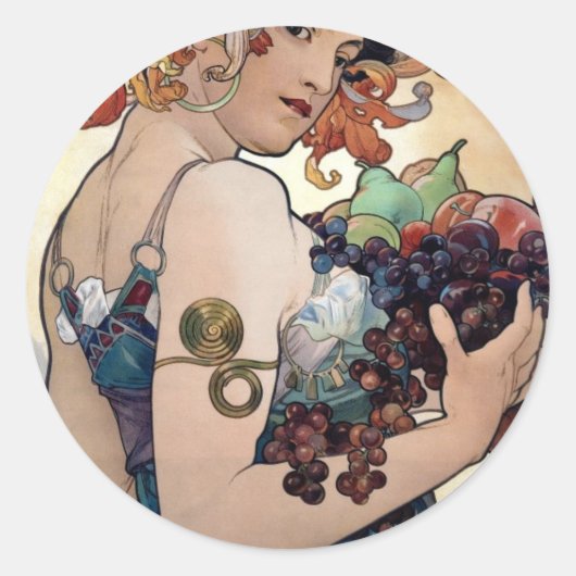Sticker Rond Fruits d'Alfons Mucha 1897 (Devant)
