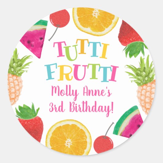 Sticker Rond Fruits d'aquarelle Cute Tutti Fruits d'anniversair (Devant)