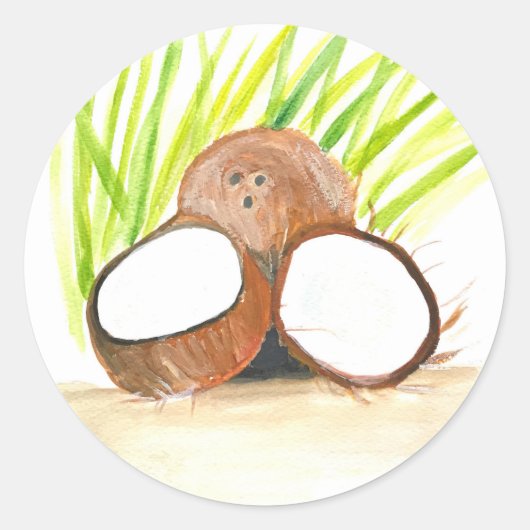 Sticker Rond Fruits de coco nourriture paume mignon aquarelle r (Devant)