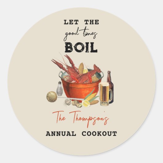 Sticker Rond Fruits de mer Été annuel Crawfish Boisson Party (Devant)