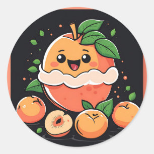 Sticker Rond Fruits de Pêche Souriante