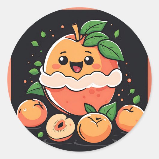 Sticker Rond Fruits de Pêche Souriante (Devant)
